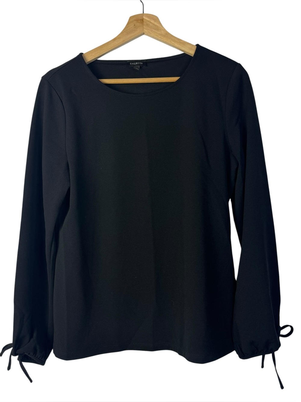 Talbots Black Long Tie Sleeve Blouse M